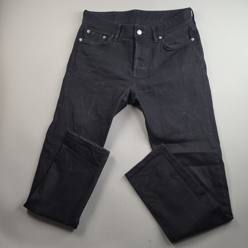 Buck Mason Maverick Slim Jeans Mens 33x31 Black Double Dipped Stretch Button Fly